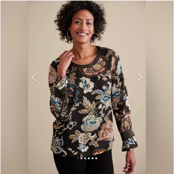 Soft Surroundings Deanna Blouse multi floral top  NWT Large - Picture 3 of 8